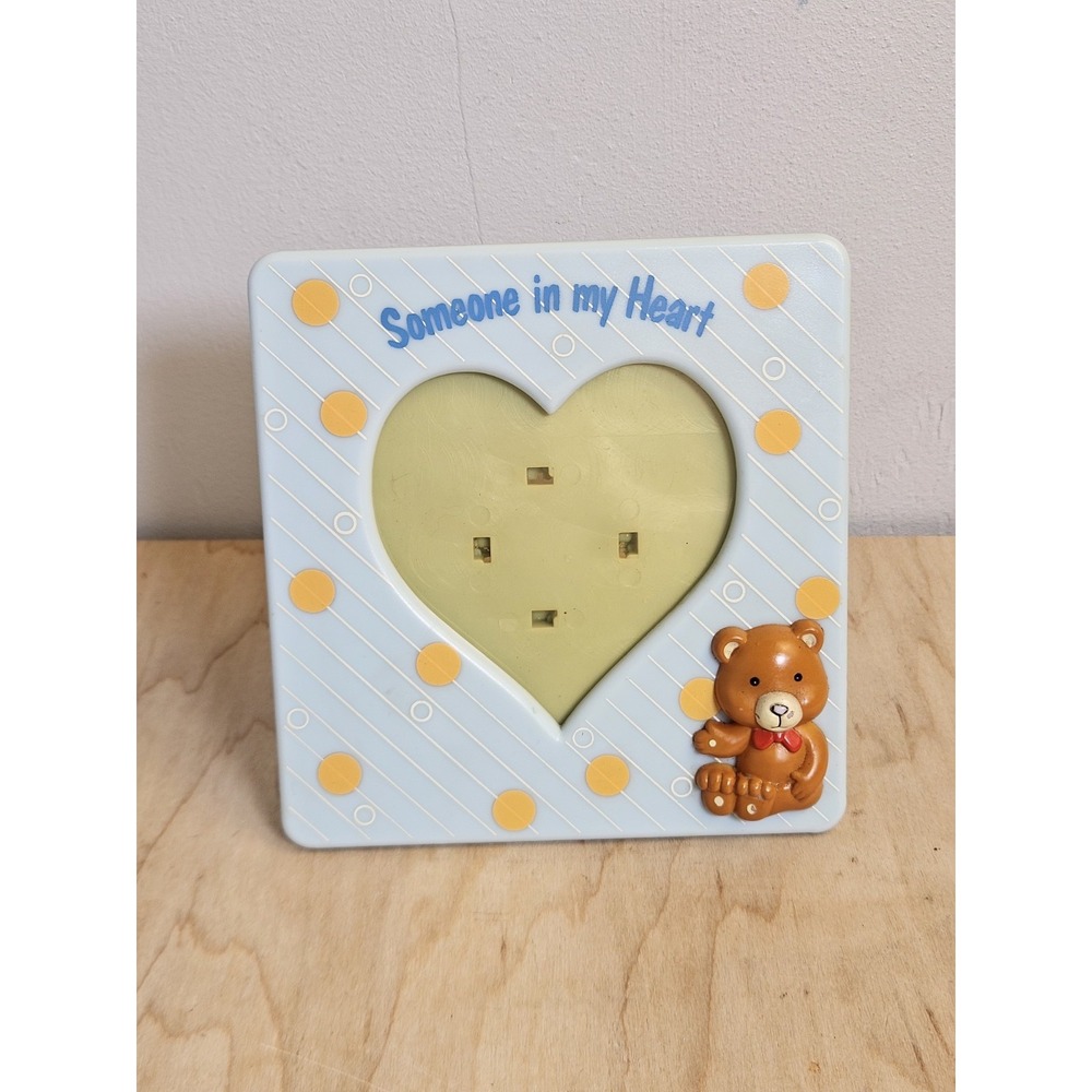 Vintage Someone in My Heart Teddy Bear Heart Photo Frame Blue Yellow 5x5